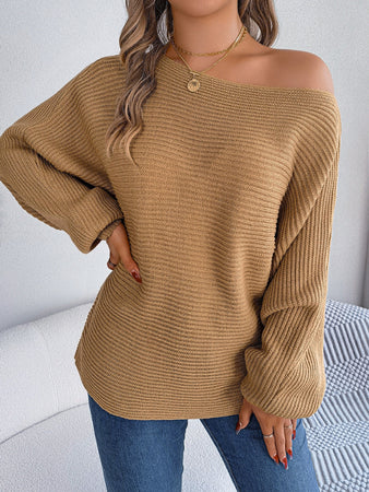Loos Fit Solid Color Bat Sleeve Sweater