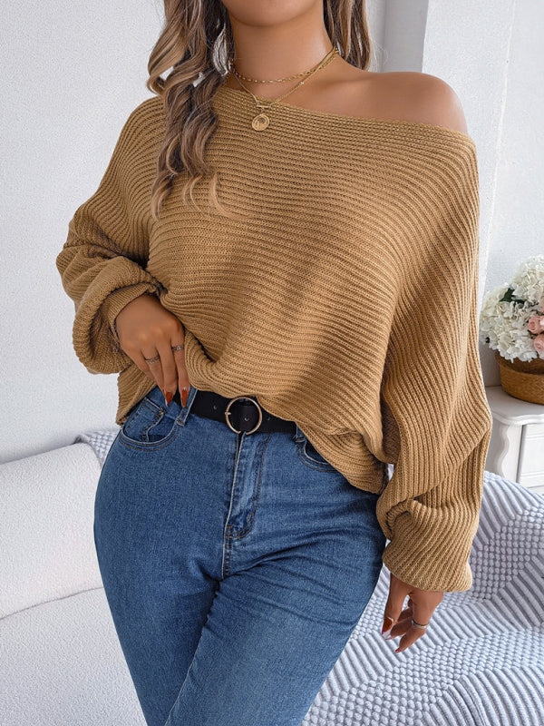 Loos Fit Solid Color Bat Sleeve Sweater