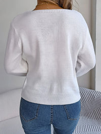 Thumbnail for Casual Square Neck Twist Lantern Sleeve Sweater