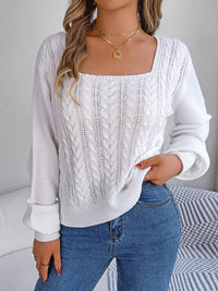 Thumbnail for Casual Square Neck Twist Lantern Sleeve Sweater
