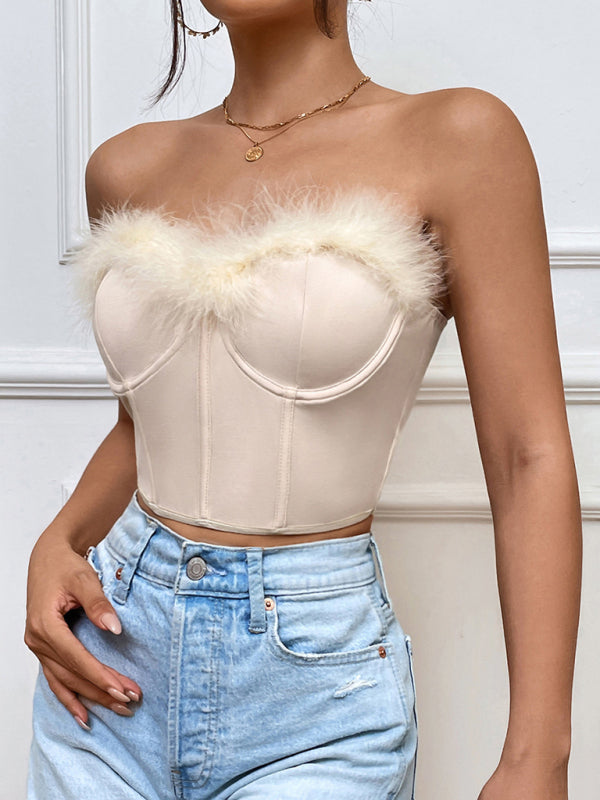 Cropped Feather Detail Corset
