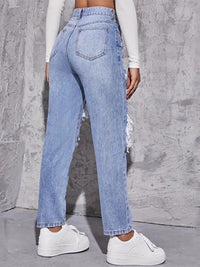 Thumbnail for Distressed High Waist Straight Leg Jeans