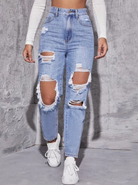 Thumbnail for Distressed High Waist Straight Leg Jeans