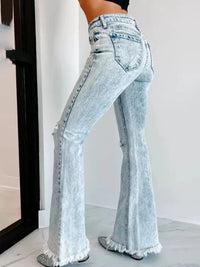 Thumbnail for Acid Wash Distressed Flare Leg Jeans