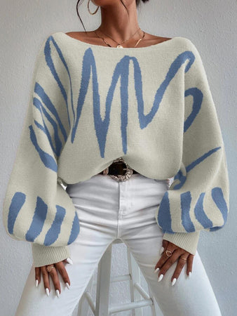 Off-Shoulder Lantern Sleeve Pullover Sweater