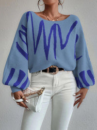 Thumbnail for Off-Shoulder Lantern Sleeve Pullover Sweater