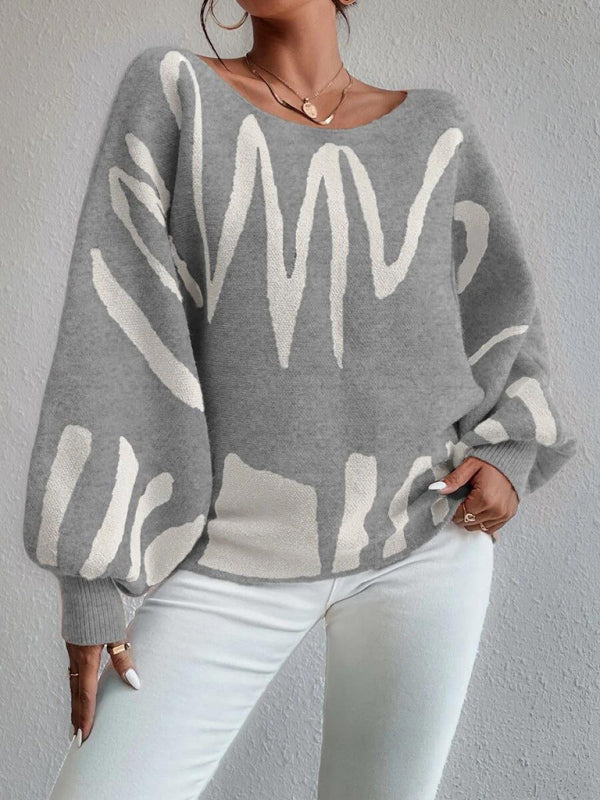 Off-Shoulder Lantern Sleeve Pullover Sweater