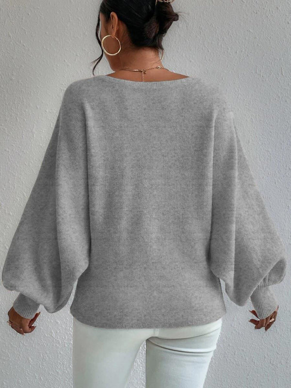 Off-Shoulder Lantern Sleeve Pullover Sweater