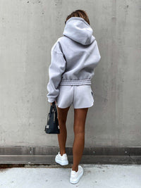 Thumbnail for Long Sleeve Pullover Hooded Shorts Set