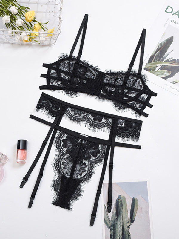 Lace Hollow Suspender Lingerie Set
