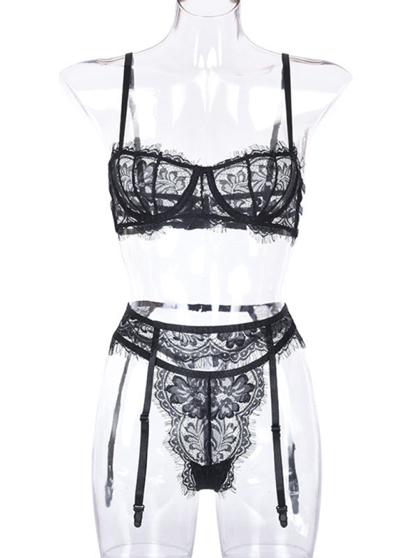 Lace Hollow Suspender Lingerie Set