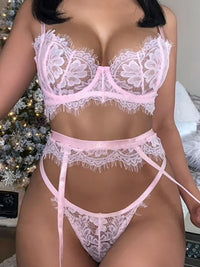 Thumbnail for Lace Hollow Suspender Lingerie Set