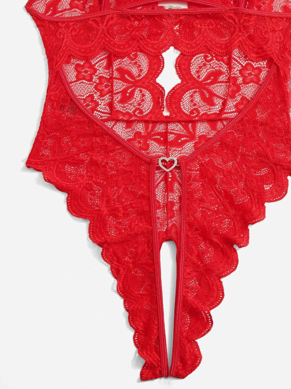 See-Through Lace Cutout Crotchless Lingerie Bodysuit