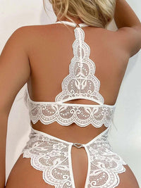 Thumbnail for See-Through Lace Cutout Crotchless Lingerie Bodysuit