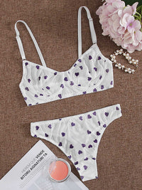 Thumbnail for Full Size Mesh Heart Print Bra and Panty Set