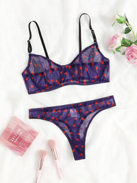 Thumbnail for Full Size Mesh Heart Print Bra and Panty Set