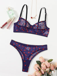 Thumbnail for Full Size Mesh Heart Print Bra and Panty Set