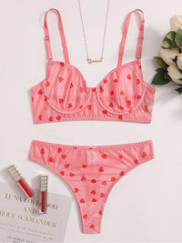 Thumbnail for Full Size Mesh Heart Print Bra and Panty Set