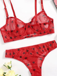 Thumbnail for Full Size Mesh Heart Print Bra and Panty Set