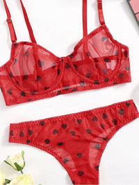Thumbnail for Full Size Mesh Heart Print Bra and Panty Set