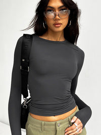 Thumbnail for Round Neck Solid Color Long Sleeve T-Shirt