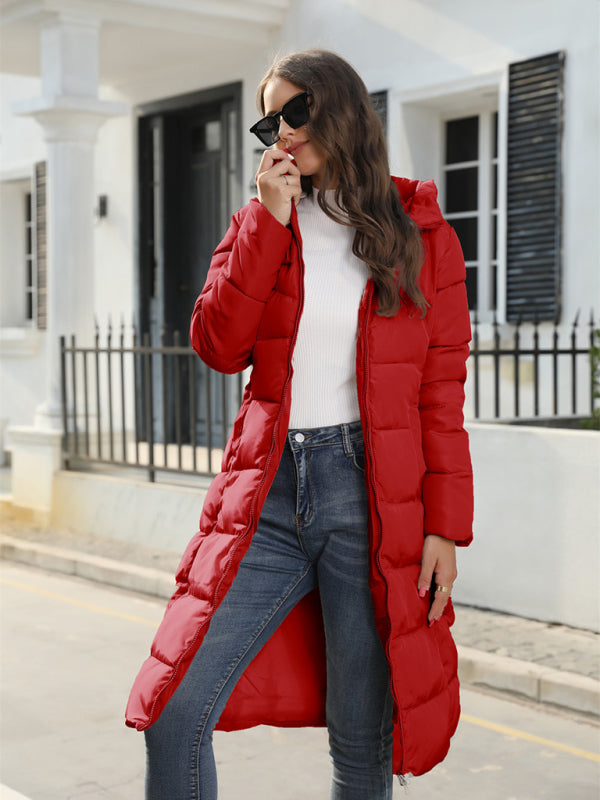 Full Size Women's Solid Color Long Puffer Coat