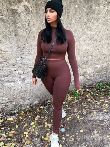 Solid Color Round Neck Casual Two-Piece Set