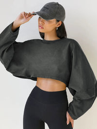 Thumbnail for Women's Loose Round Neck Cropped Active Sweatshirt