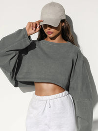 Thumbnail for Women's Loose Round Neck Cropped Active Sweatshirt