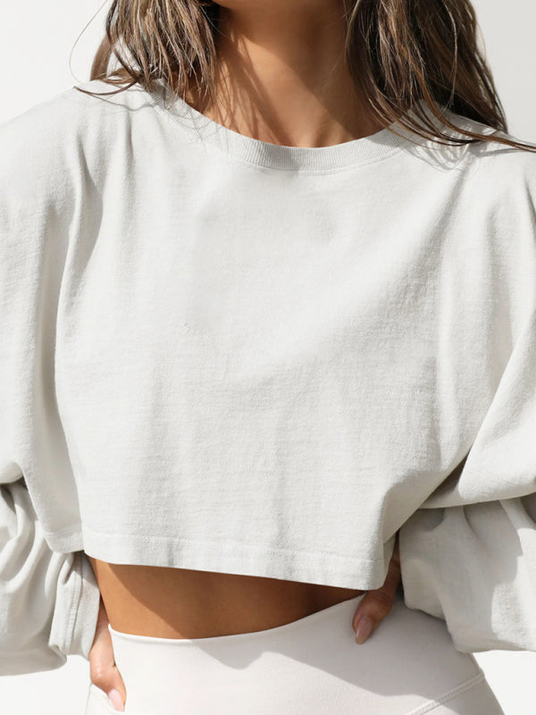 Women's Loose Round Neck Cropped Active Sweatshirt