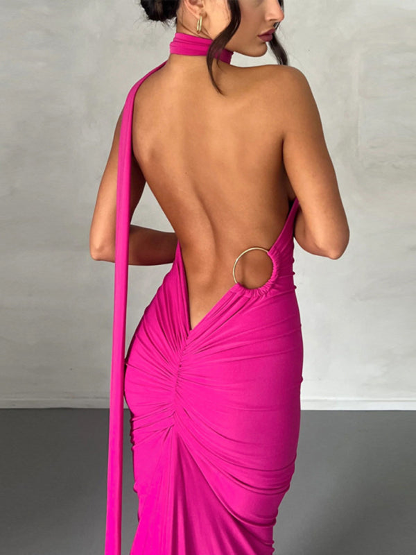 Versatile Ruched Open Back Ring Gown