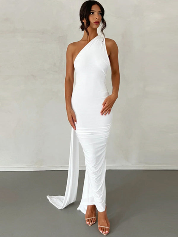 Versatile Ruched Open Back Ring Gown