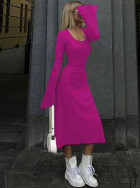 Thumbnail for Solid Color Bell Sleeve Tie Back Maxi Dress