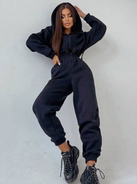 Thumbnail for Women's Hooded Casual Fleece Jumpsuit