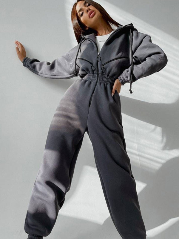 Women's Hooded Casual Fleece Jumpsuit