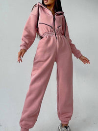 Thumbnail for Women's Hooded Casual Fleece Jumpsuit