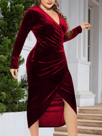 Thumbnail for Women's Plus Size Velour V-Neck Bodycon Dress