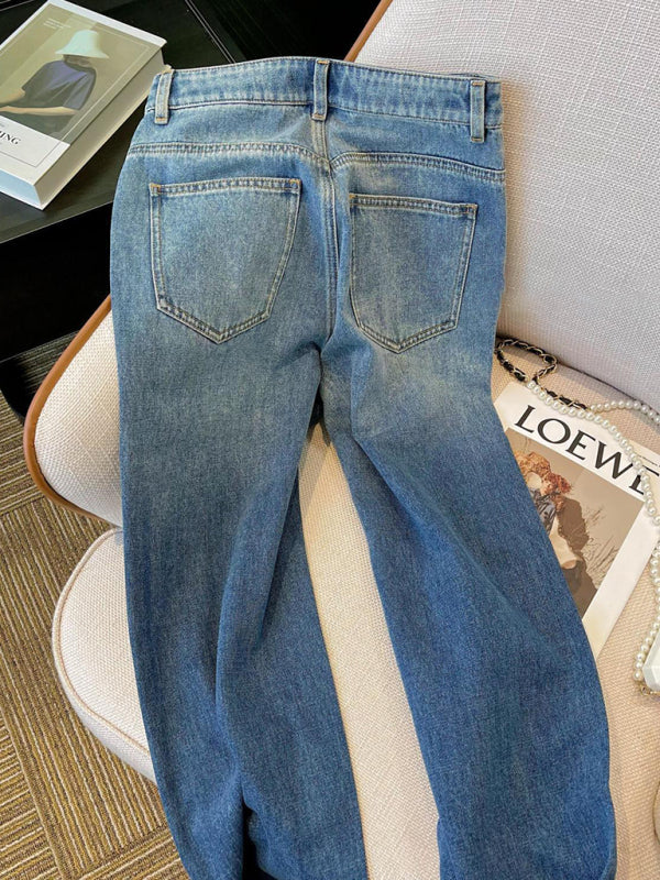 Women's High Waist Jeans with Rhinestones