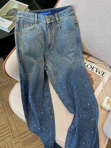 Women's High Waist Jeans with Rhinestones