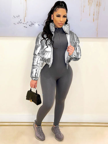 Women's Metalic Short Puffer Coat