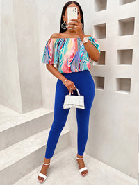 Thumbnail for Multicolor Off-Shoulder Top and Long Pants Set