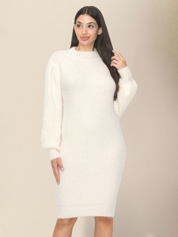 Round Neck Plush Knit Sweater Dress