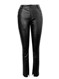 Thumbnail for High Waist Slimming PU Slit Ankle Pants