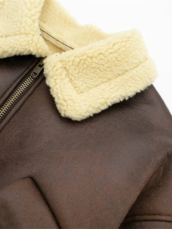 Women's Teddy Velvet Zip Pilot Faux Leather Jacket
