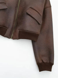 Thumbnail for Women's Teddy Velvet Zip Pilot Faux Leather Jacket