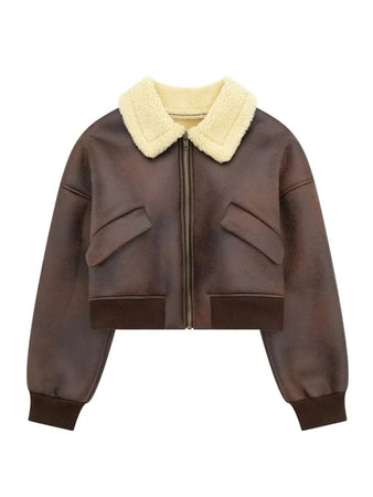 Women's Teddy Velvet Zip Pilot Faux Leather Jacket