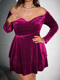 Thumbnail for Plus Size Off-Shoulder Sweetheart Neck Velour Mini Dress