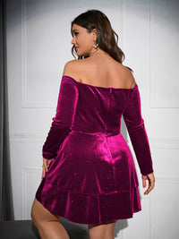 Thumbnail for Plus Size Off-Shoulder Sweetheart Neck Velour Mini Dress