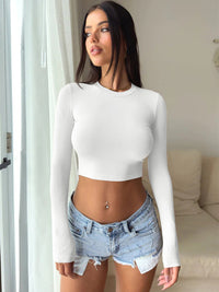 Thumbnail for Solid Color Fitted Cropped Long Sleeve Top