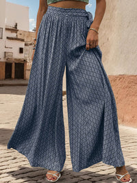 Thumbnail for Women's Lace-Up High-Waisted Casual Printed Wide Leg Pants